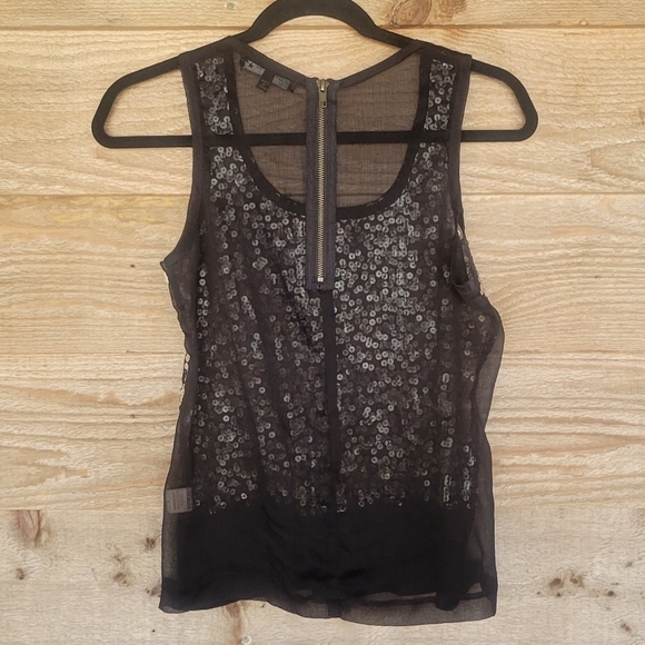 Living Doll Black Sheer Tank with Gold Sequins and Exposed Zipper Size Small - Picture 2 of 4